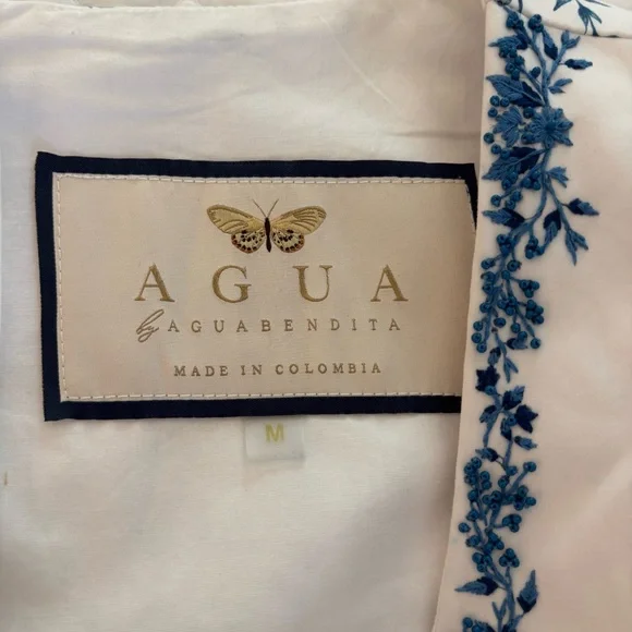 Agua by Agua Bendita Pistachio Beaded Blue Floral Dress Maxi Women's size Medium - Picture 10 of 16